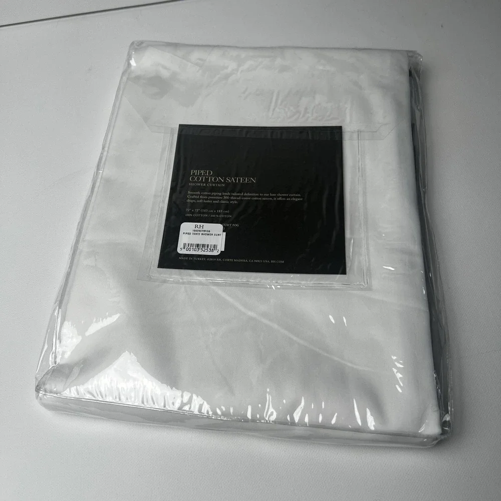 RH Restoration Hardware Piped Cotton Sateen Shower Curtain 72x72 Fog 10026078FOG